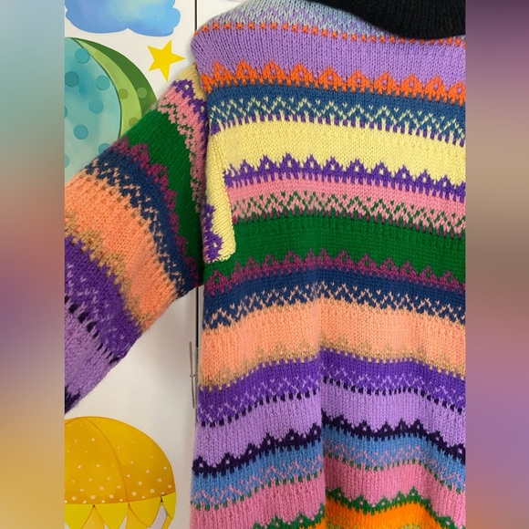 Vintage handmade sweater coat rainbow L - Picture 7 of 13